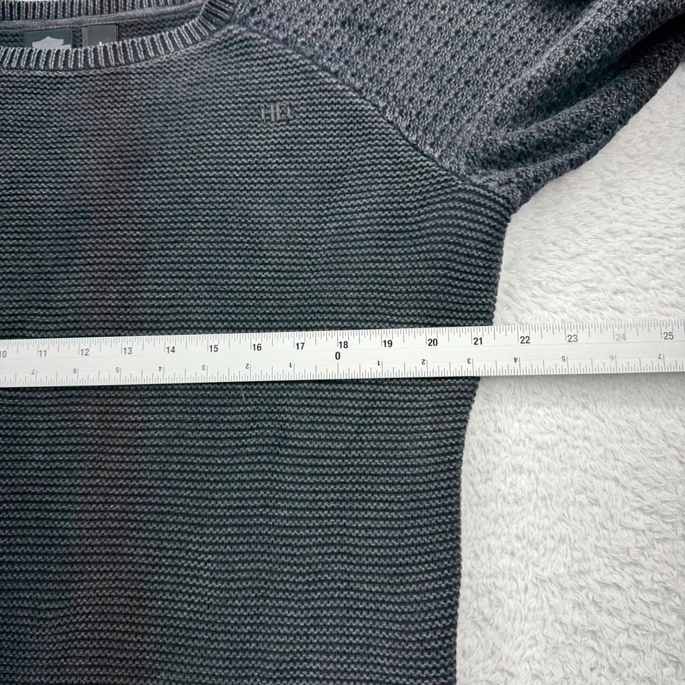 Harley Davidson Womens Sweater Charcoal Gray Knitted‎ Cotton Raglan Size L